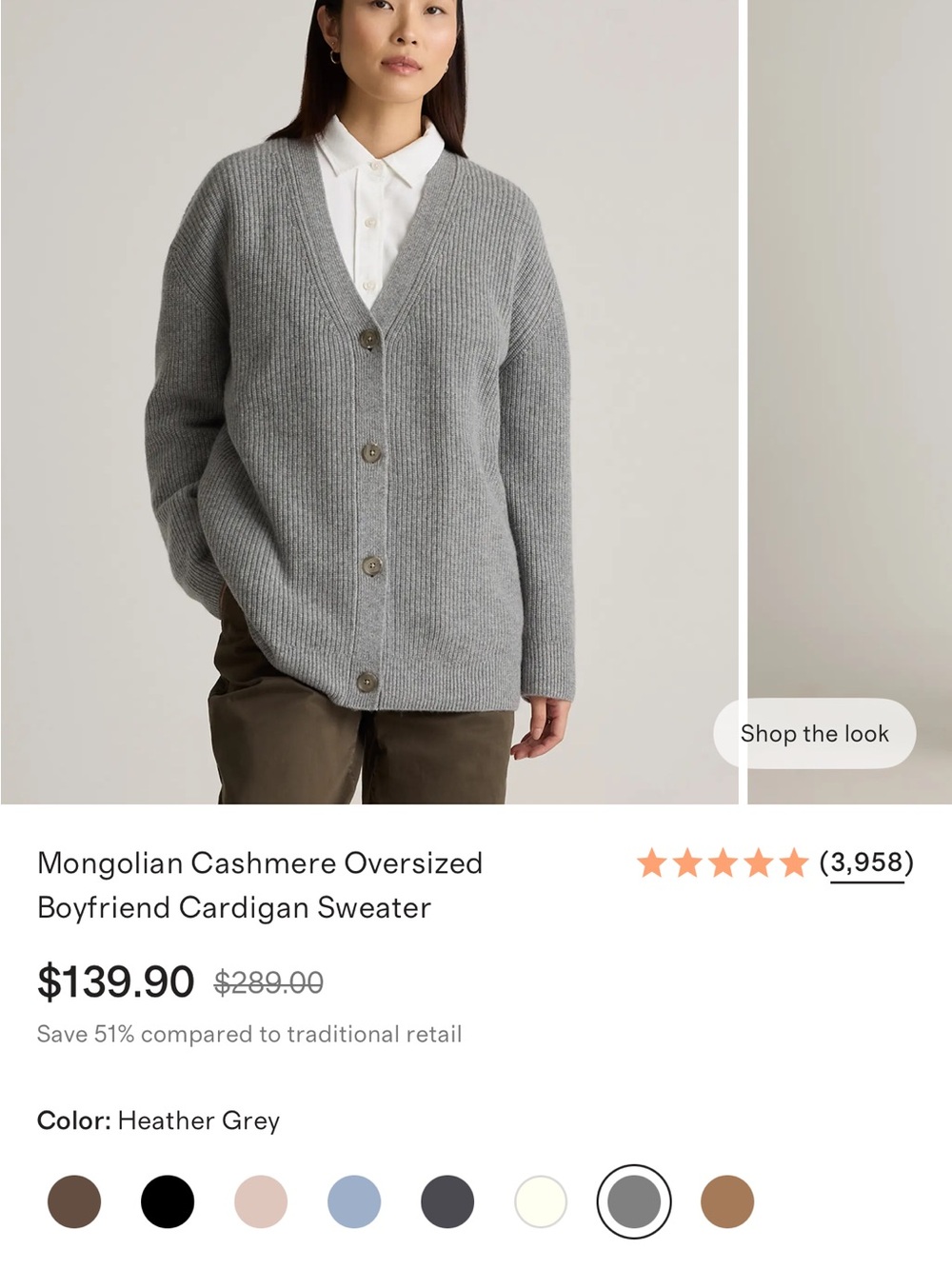 QuinceMongolian Cashmere Oversized Boyfriend Cardigan Sweater - brown small euc